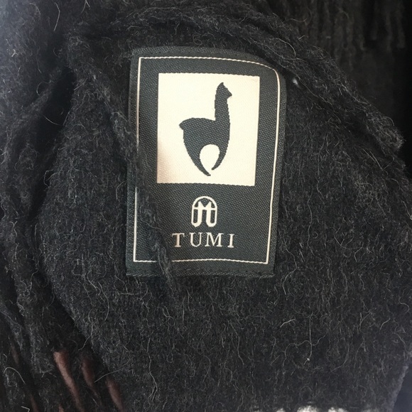 TUMI alpaca fringed poncho in a dark charcoal gray - Picture 4 of 13